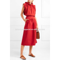 Cotton and Linen-blend Midi Skirt Manufacture Wholesale Fashion Women Apparel (TA3052S)